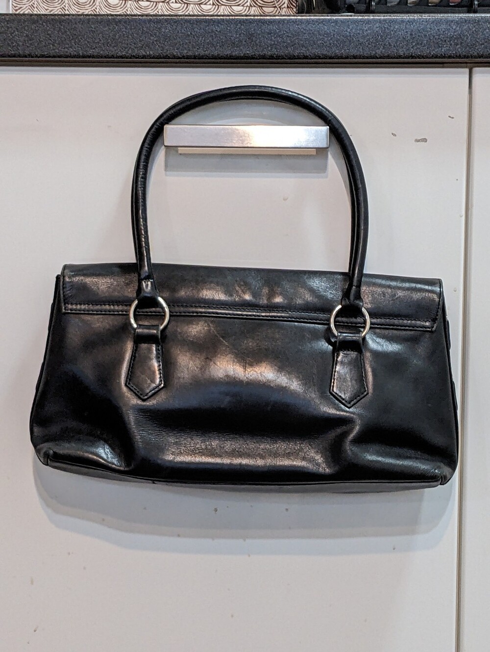 Vintage Danier Butter Soft Smooth Leather Chic Satchel EW Shoulder Bag Black ๐ค - Picture 3 of 16